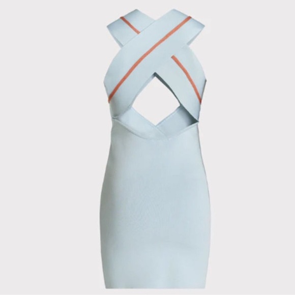 Herve Leger Crossover Bodycon Dress Steel Blue Size: S NWT - Picture 4 of 8